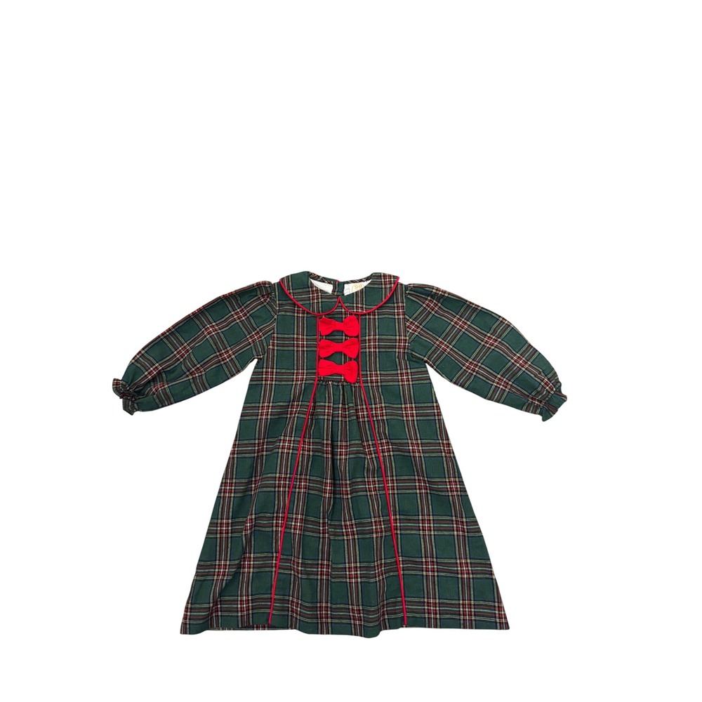Little Bear Smocks Girls Green Plaid Christmas Holiday Dress Size 5